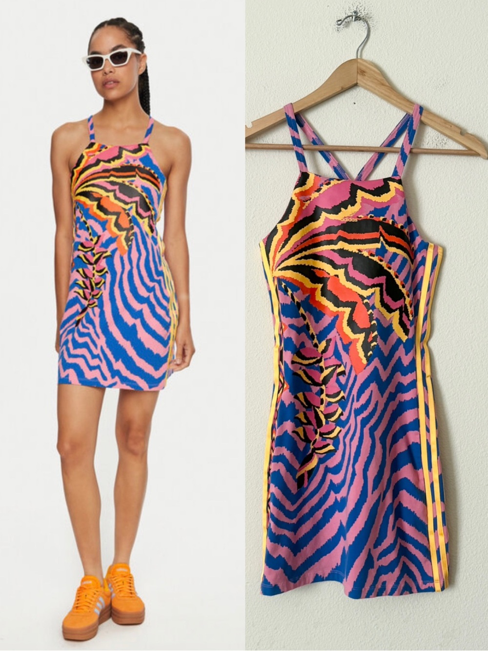 Adidas x Farm Rio SMALL Tropical striped stretch cotton mini dress